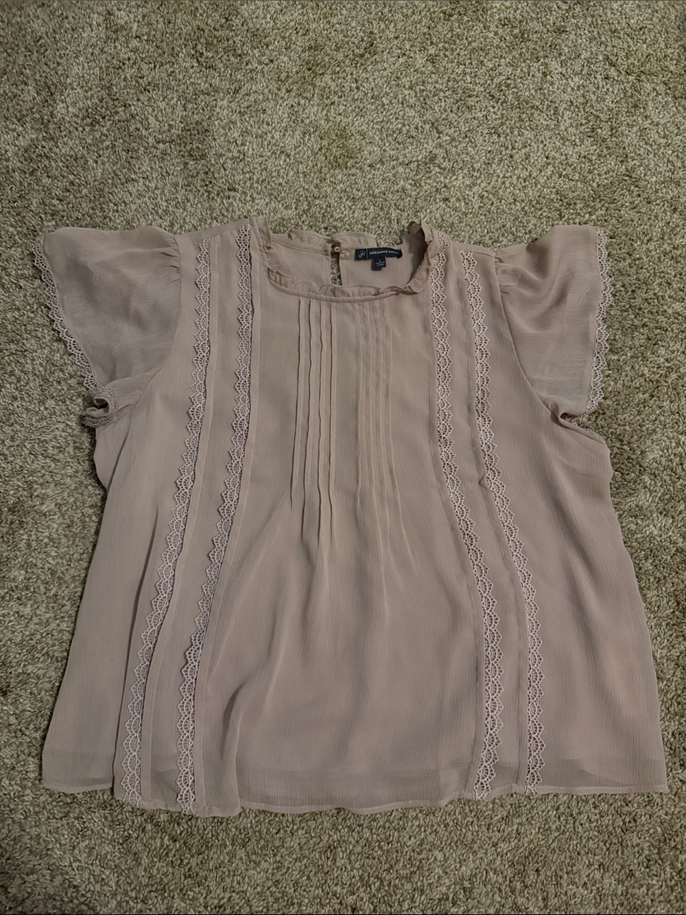 Adrianna Papell Women's Blush Pink Lace-Trim Pintuck Blouse